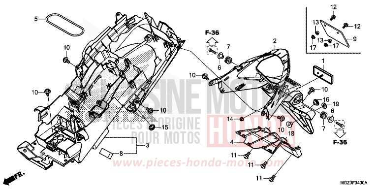 REAR FENDER for CBR500R ABS SEAL SILVER METALLIC (NHA14) from 2014